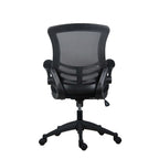 Black office chair with mesh back on a white background