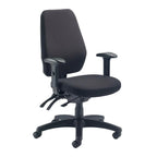 Black office chair with armrests on a white background
