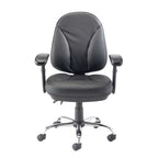 Black office chair with adjustable arms on a white background