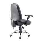 Black office chair with adjustable arms on a white background