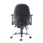 Black office chair with adjustable arms on a white background