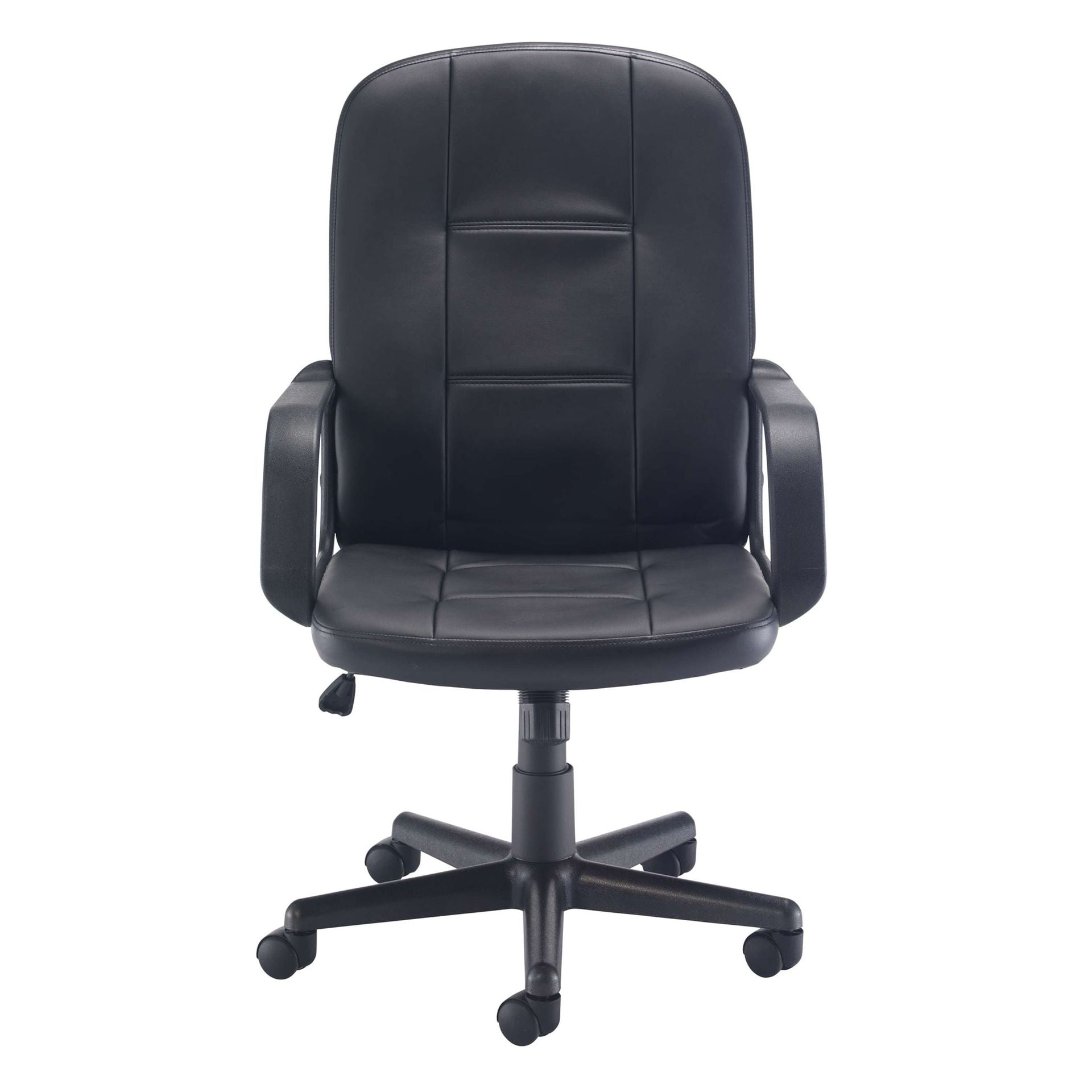 Black office chair with armrests on a white background