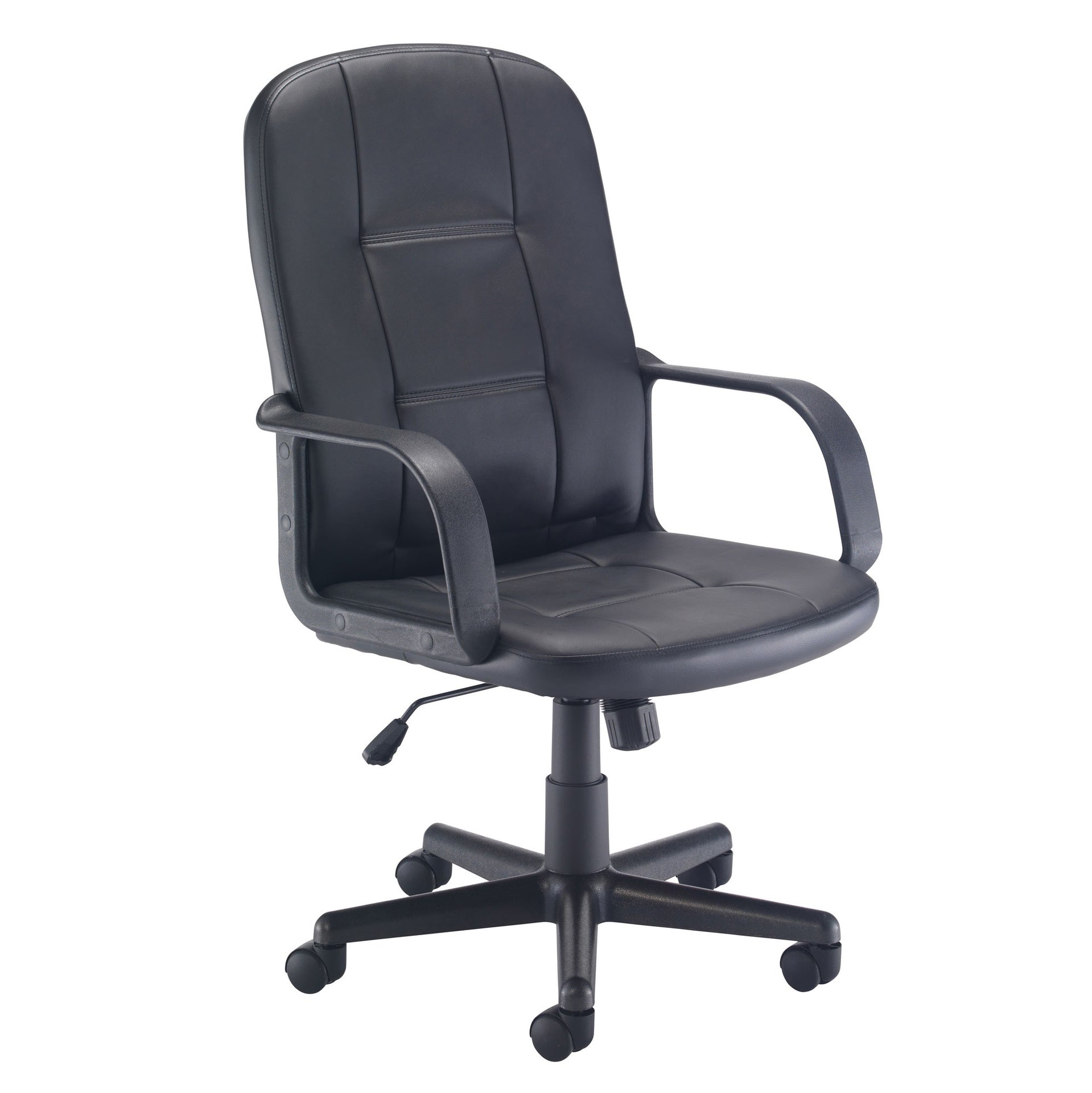Black office chair with armrests on a white background