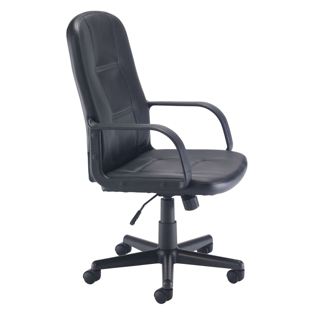 Black office chair with armrests on a white background