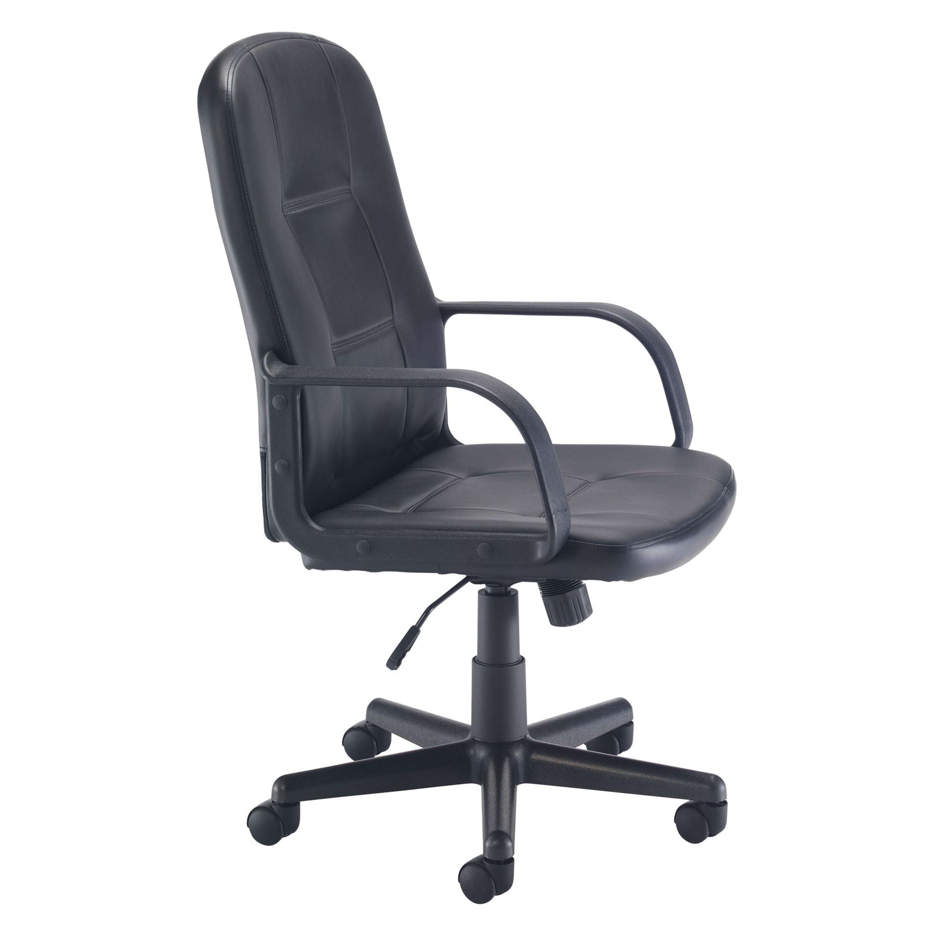 Black office chair with armrests on a white background