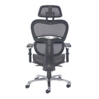 Black ergonomic office chair with mesh back and adjustable arms on a white background