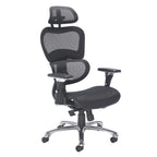 Black ergonomic office chair with mesh back and adjustable arms on a white background