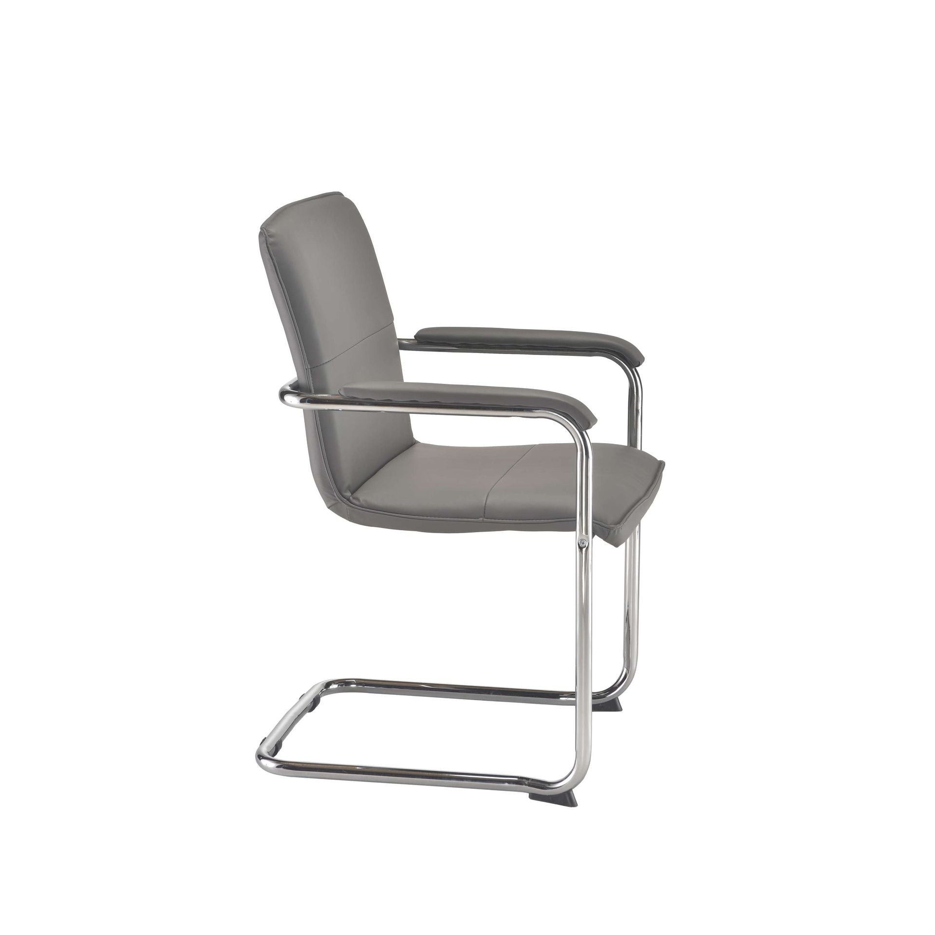 Grey office chair with chrome frame on a white background