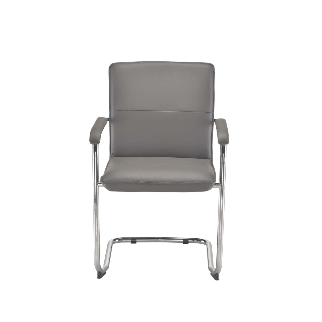 Grey office chair with chrome frame on a white background