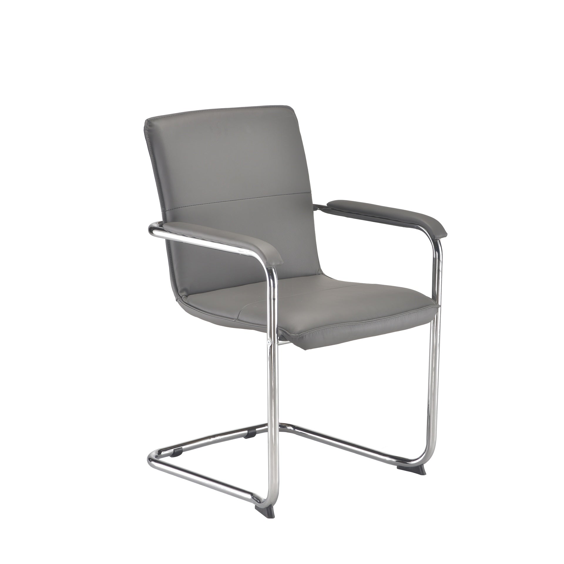 Grey office chair with chrome frame on a white background