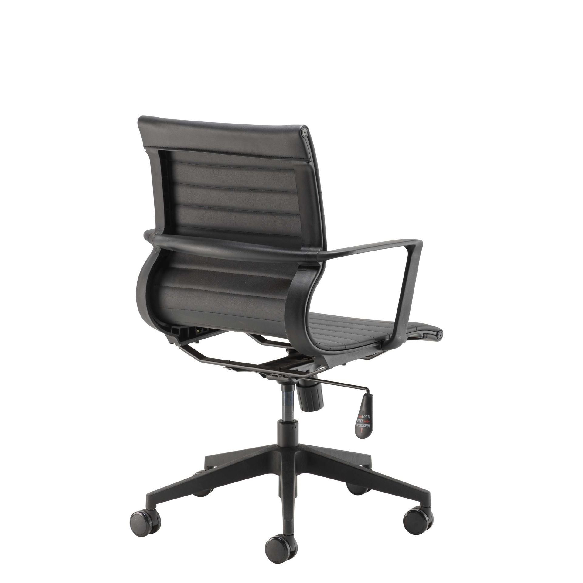 Black office chair with armrests on a white background