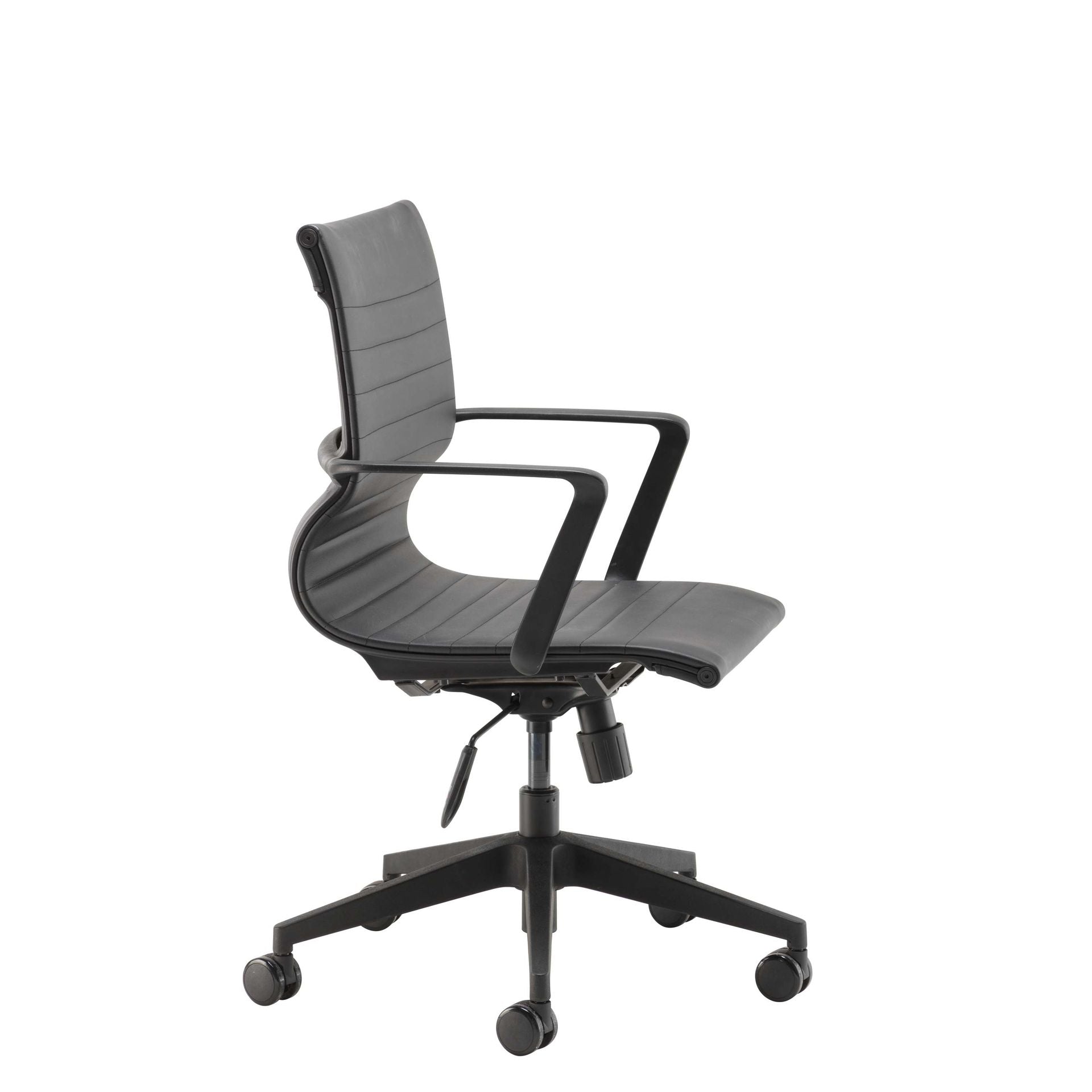 Black office chair with armrests on a white background