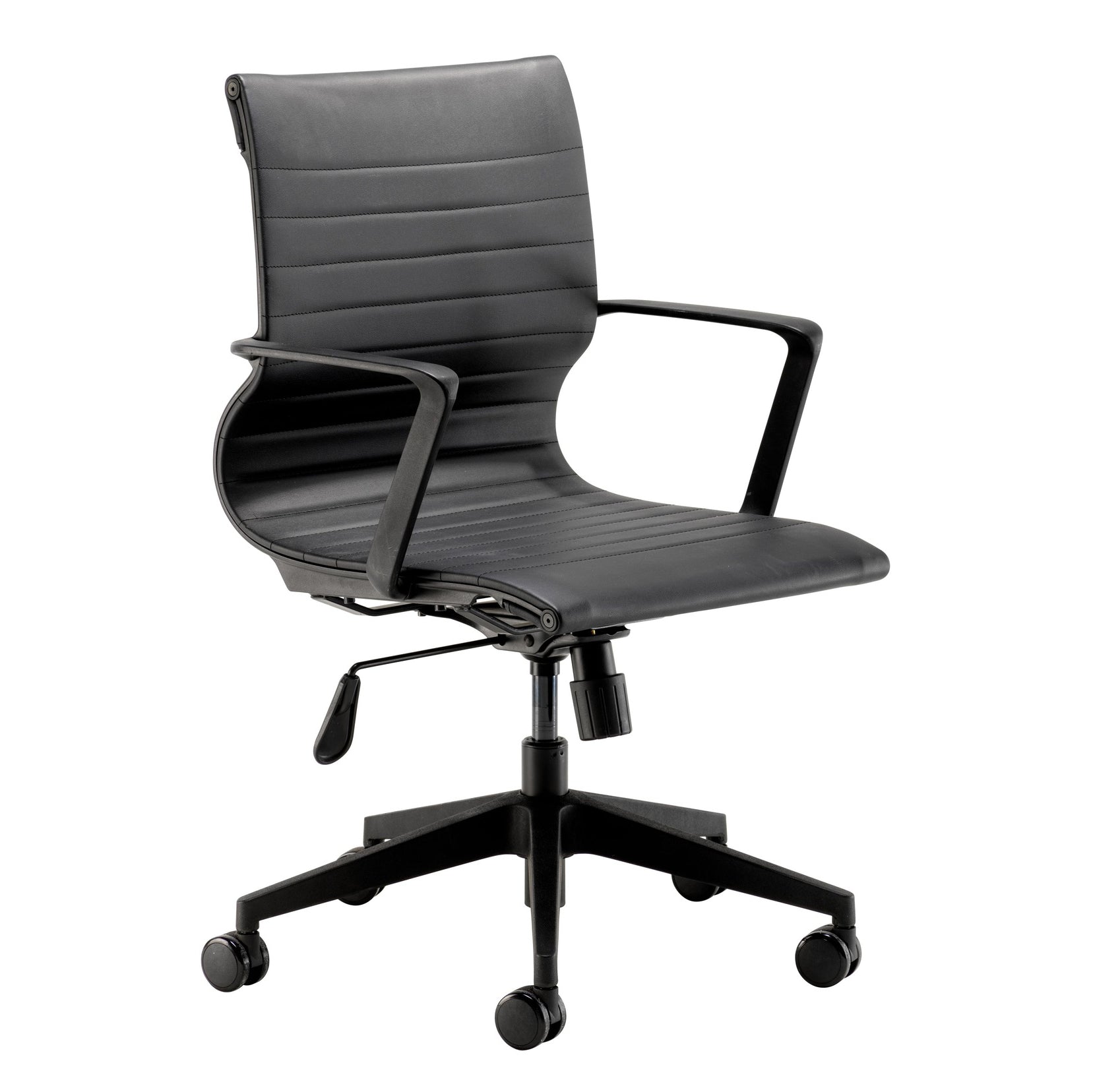 Black office chair with armrests on a white background