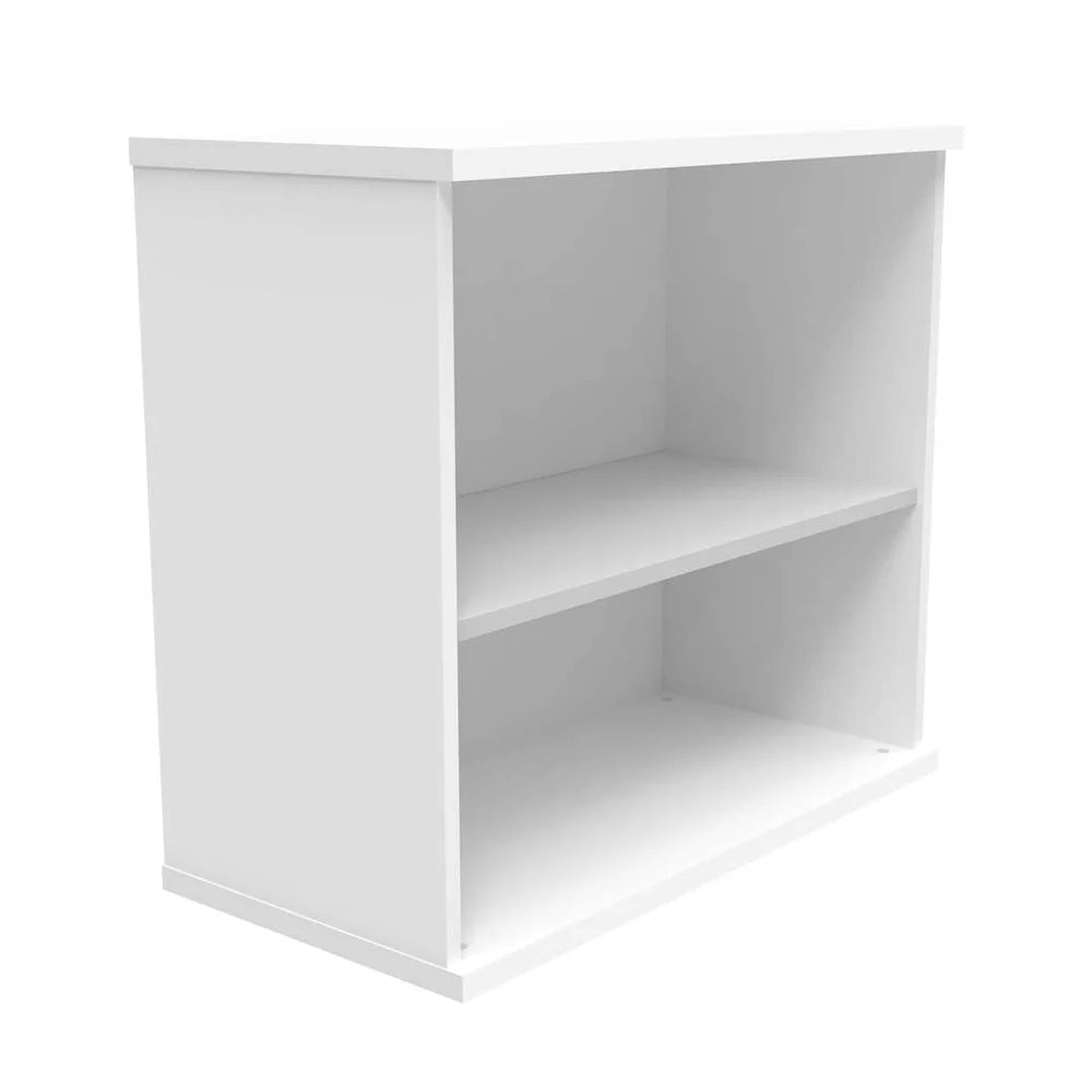 White bookcase with one shelf on a white background
