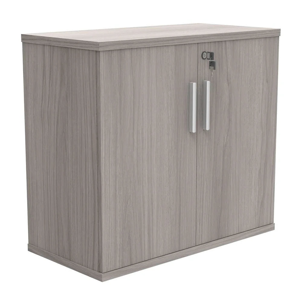 Cupboard with a silver handle on a white background