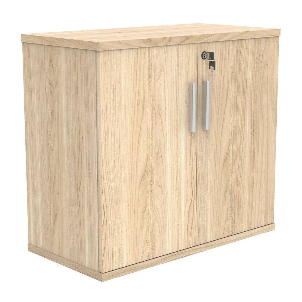 Cupboard with a silver handle on a white background