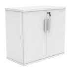 White cupboard with a silver handle on a white background