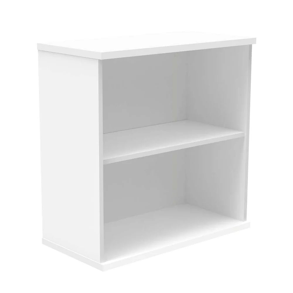 White bookcase with one shelf on a white background