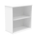 White bookcase with one shelf on a white background