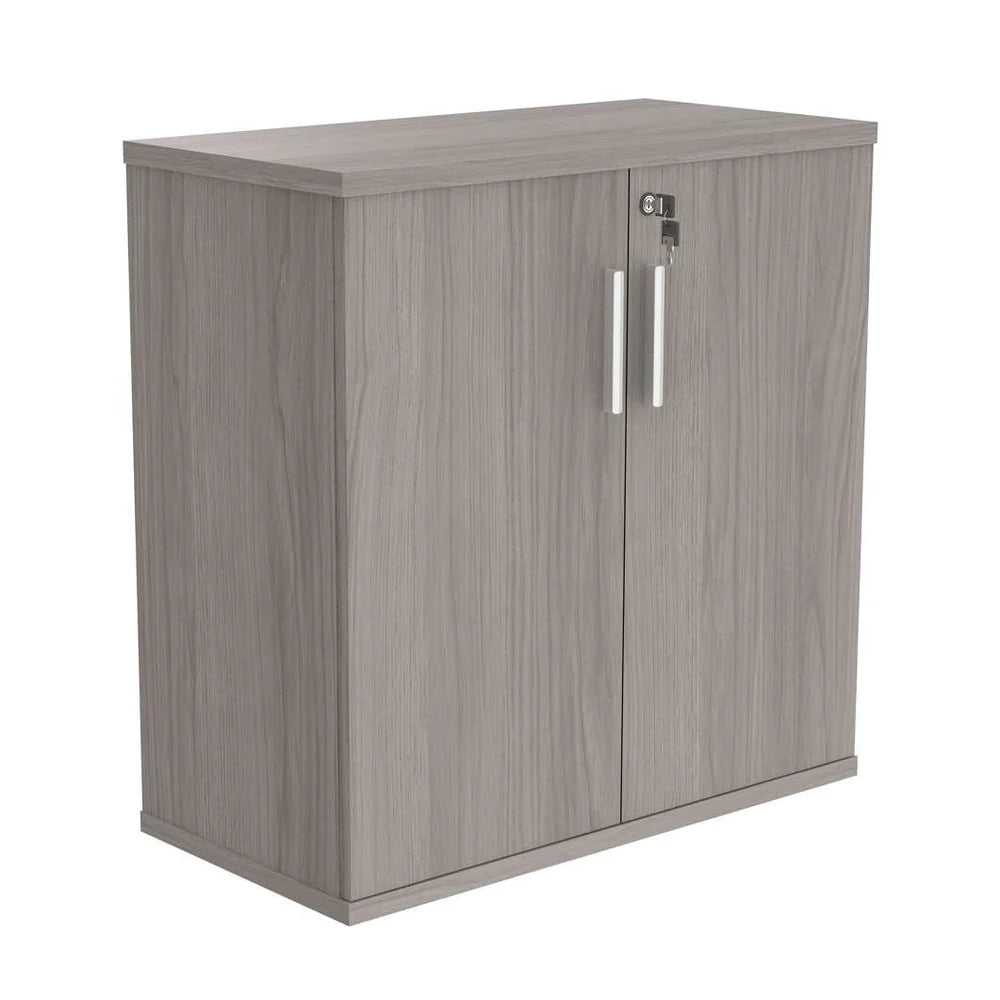 Cupboard with a silver handle on a white background
