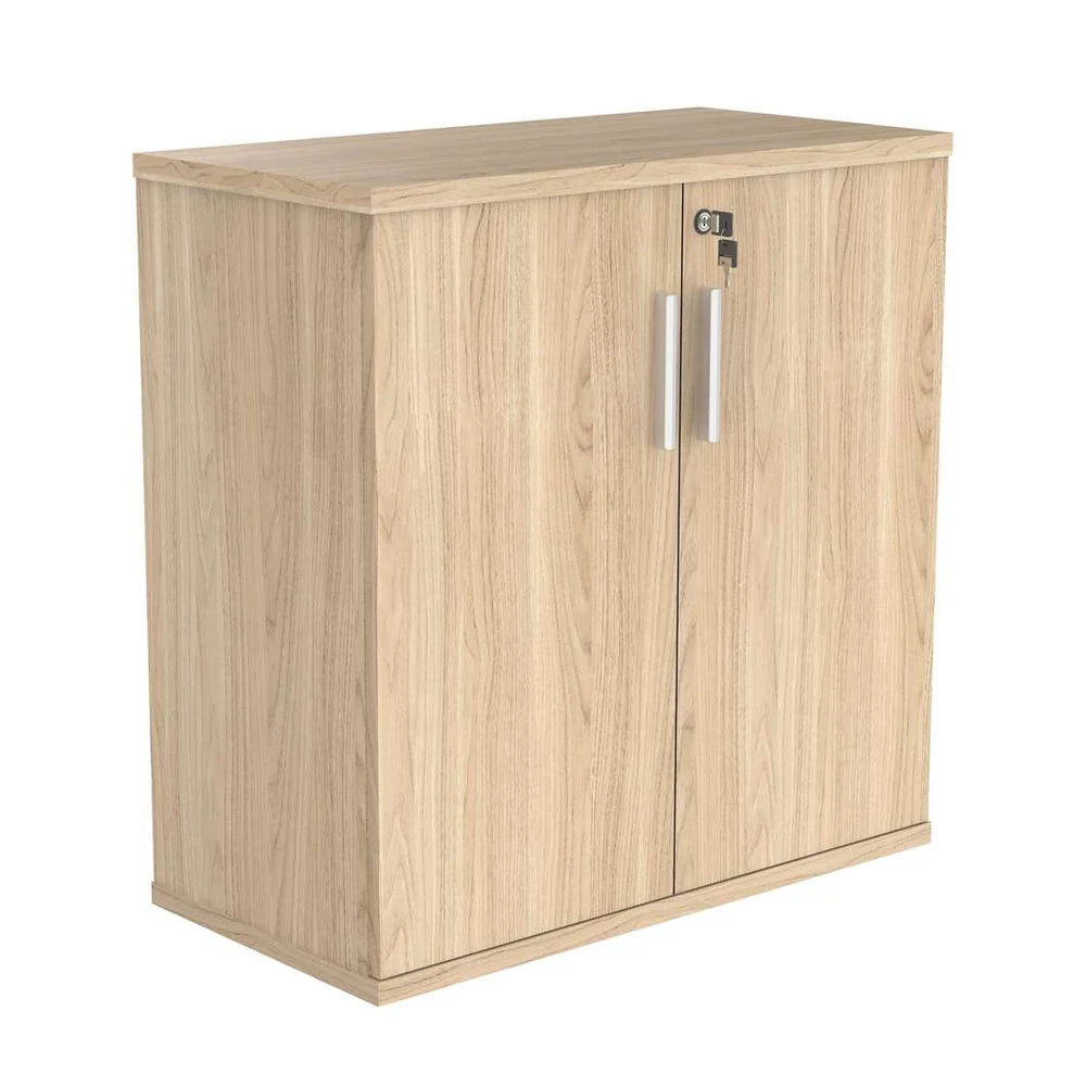 Cupboard with a silver handle on a white background