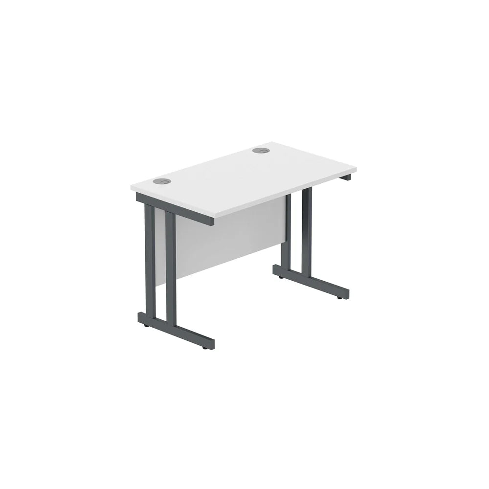 Office desk with white  top and grey legs on a white background