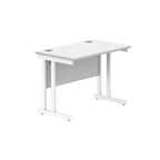 Office desk with white top and legs on a white background
