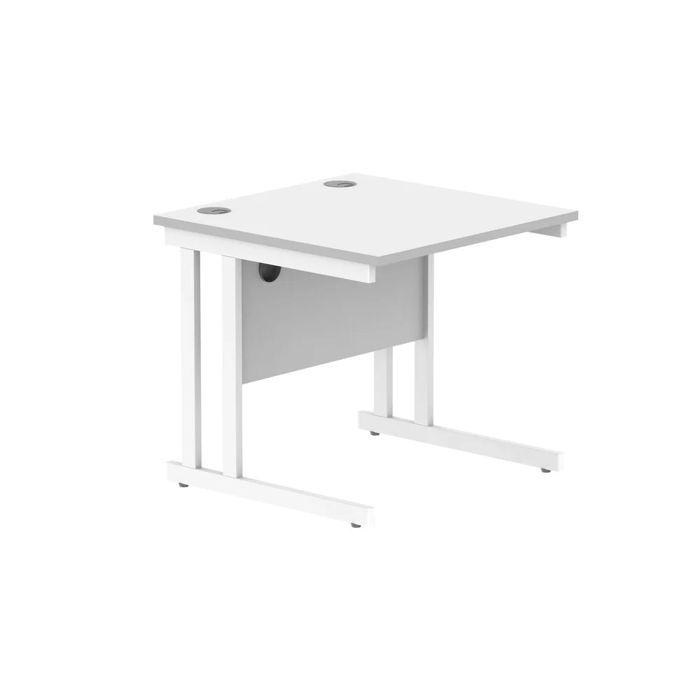 Office desk with white top and legs on a white background