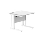 Office desk with white top and legs on a white background