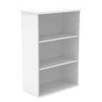 White bookcase with two shelves on a white background