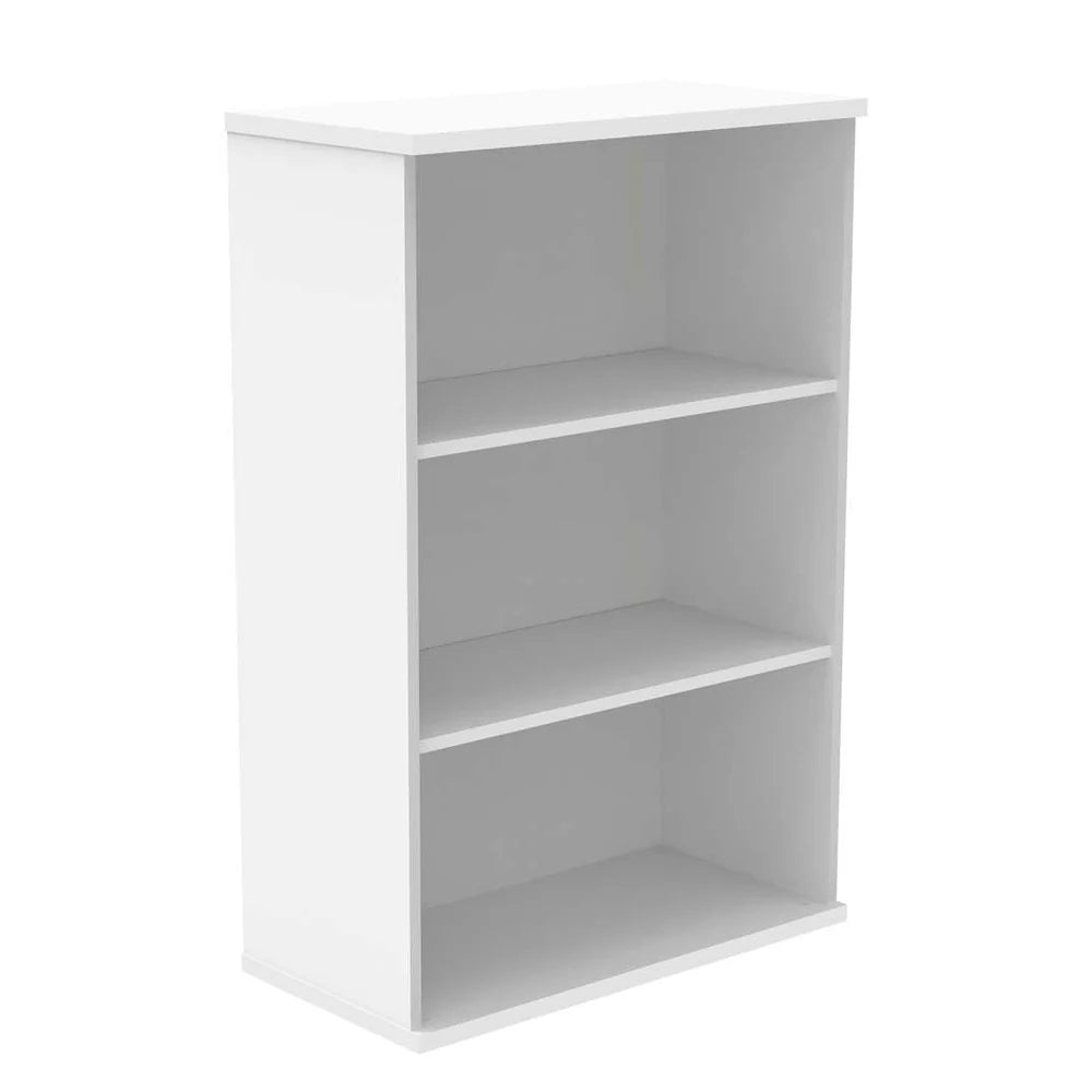 White bookcase with two shelves on a white background