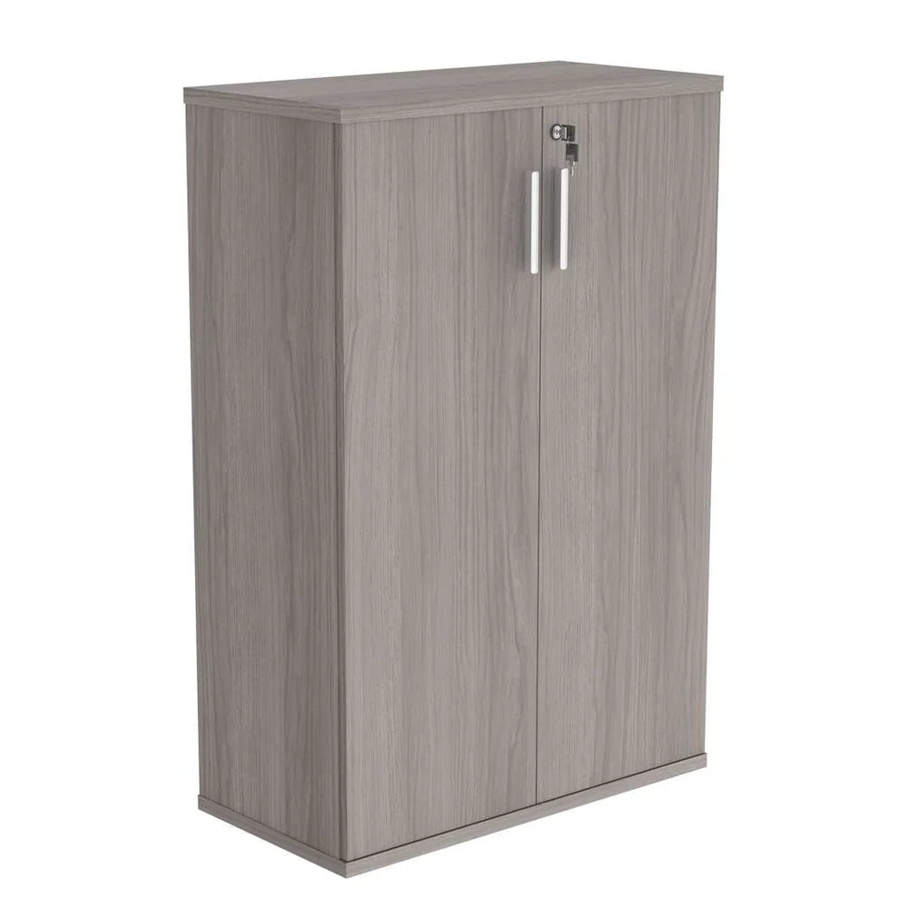 Cupboard with a silver handle on a white background