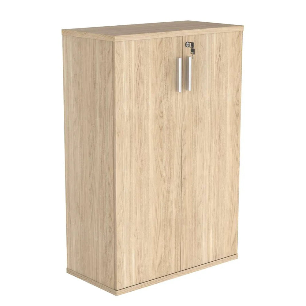 Cupboard with a silver handle on a white background