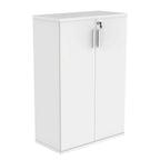 White cupboard with a silver handle on a white background