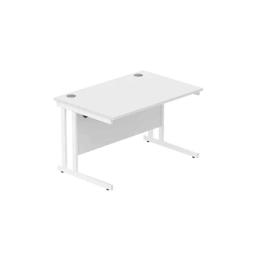 Office desk with white top and legs on a white background