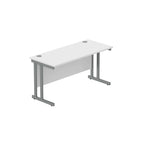 Office desk with white top and grey legs on a white background