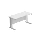Office desk with white top and silver legs on a white background
