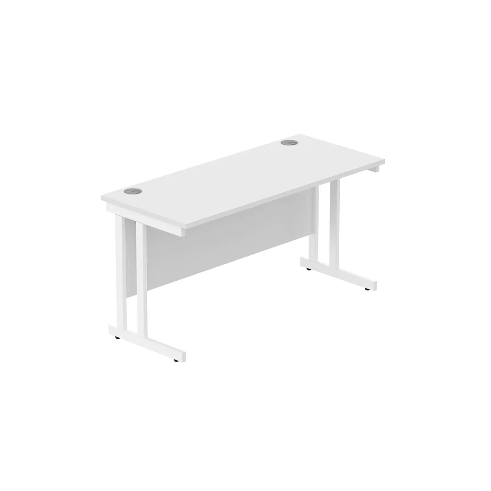 Office desk with white top and legs on a white background