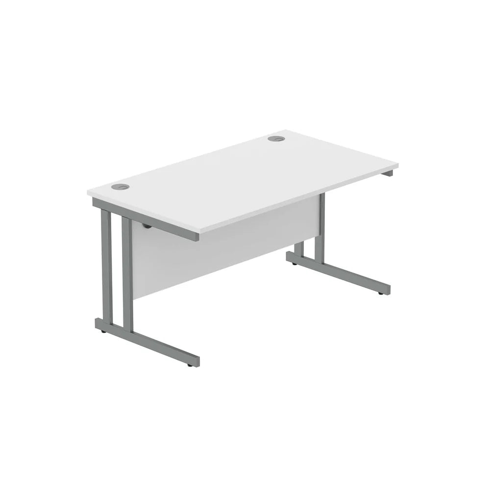 White office desk with grey legs on a white background