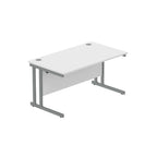 White office desk with grey legs on a white background