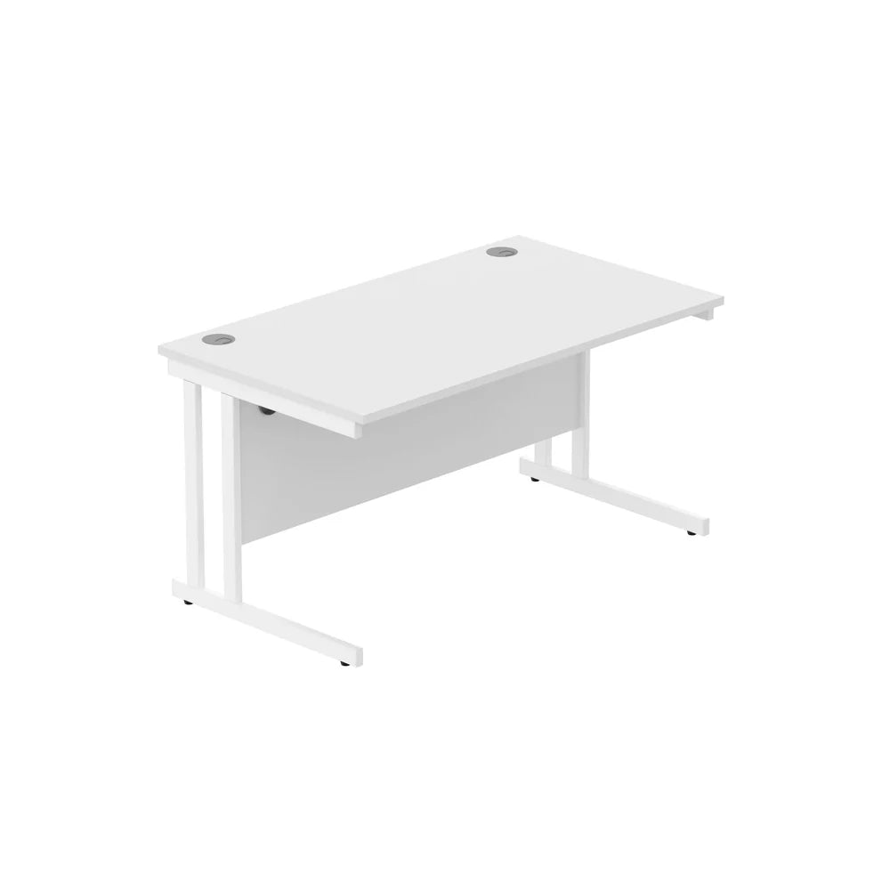 White office desk with white legs on a white background