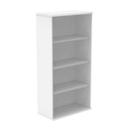 White bookcase with three shelves on a white background