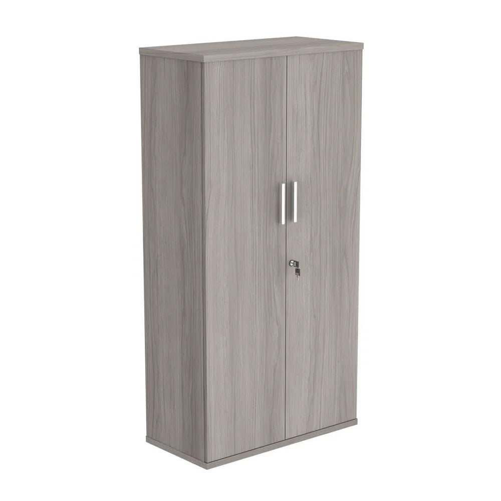 Cupboard with a silver handle on a white background