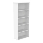 White bookcase with four shelves on a white background