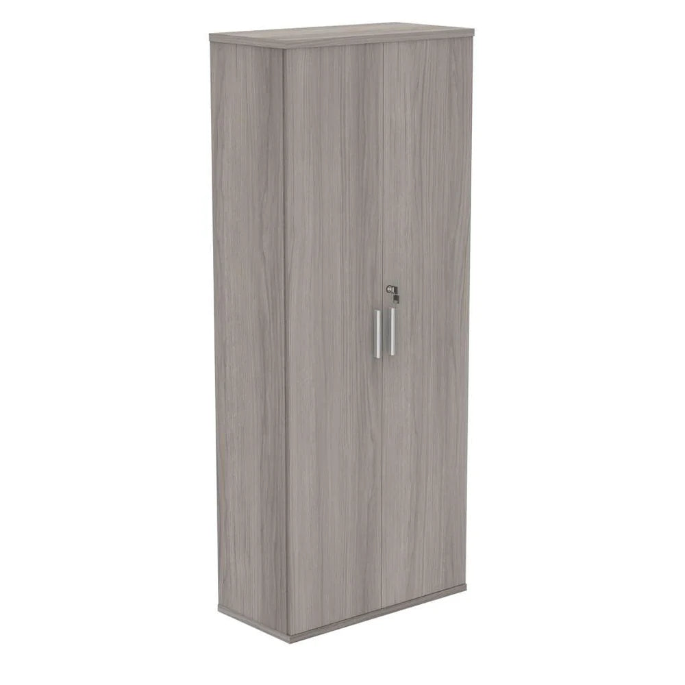 Cupboard with a silver handle on a white background