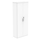 White cupboard with a silver handle on a white background