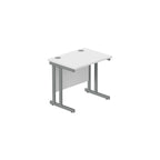 Office desk with white top and grey legs on a white background