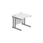 Office desk with white top and grey legs on a white background