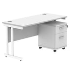 White office desk with a mobile pedestal on a white background