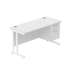 White office desk with matching pedestal on a white background